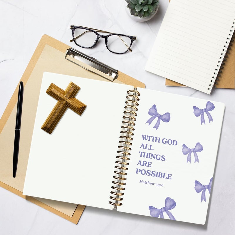 WLIANG Coquette Purple Bow Spiral Bible Notebook for Note Taking, Preppy Aesthetic Bible Study Journal for Women, Cute Preppy School Supplies for Girls, Christian Hardcover Lined Notebook 5.5 x 8.3 - Image 5